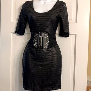Bebe Rare Earth perforated coated black dress XS NWT